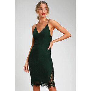 Lulus Only Want You Forest Green Lace Bodycon Midi Dress - Size M